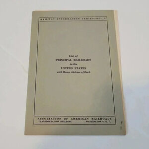 1944 List of Principal Railroads in the United States with Home Address Vintage